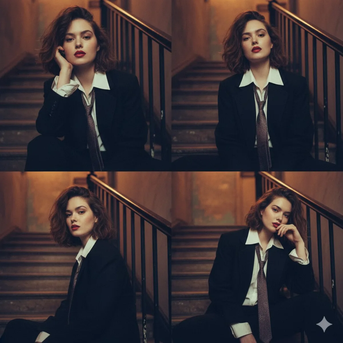 Moody 2x2 collage of a young woman