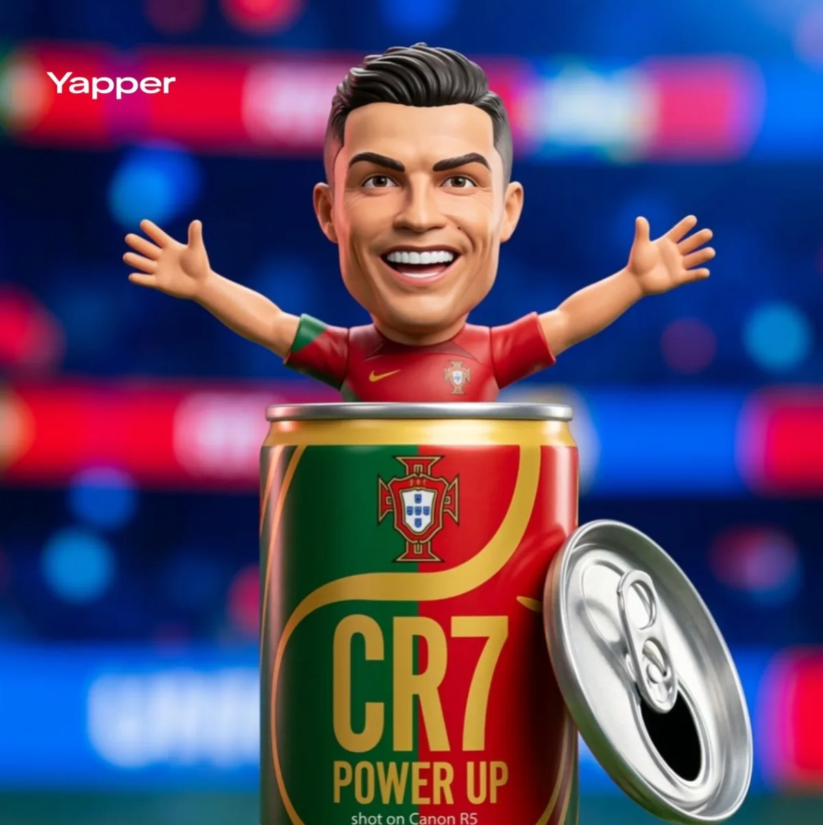 Signature Football Figurine Popping from Energy Drink Can