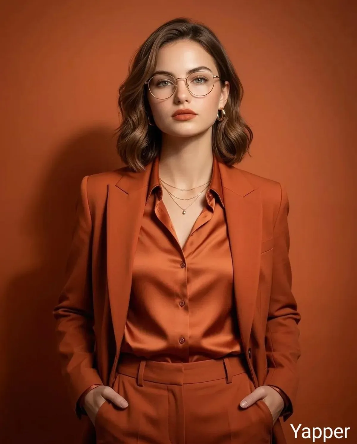 Elegant Studio Portrait: Monochromatic Tailored Suit (Stylized)