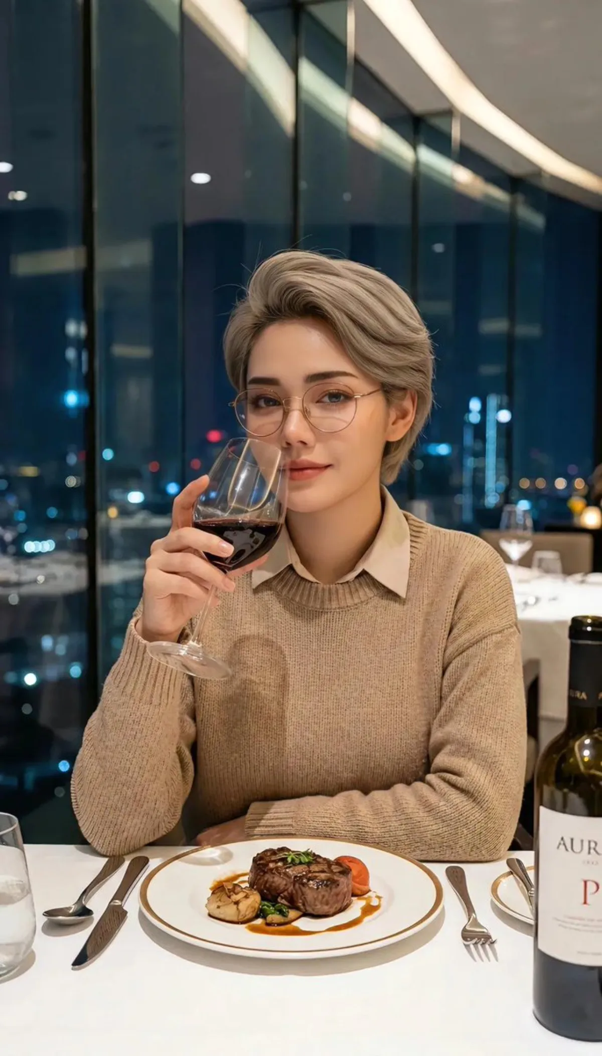 Cinematic Portrait in Fine Dining Restaurant (Stylized)