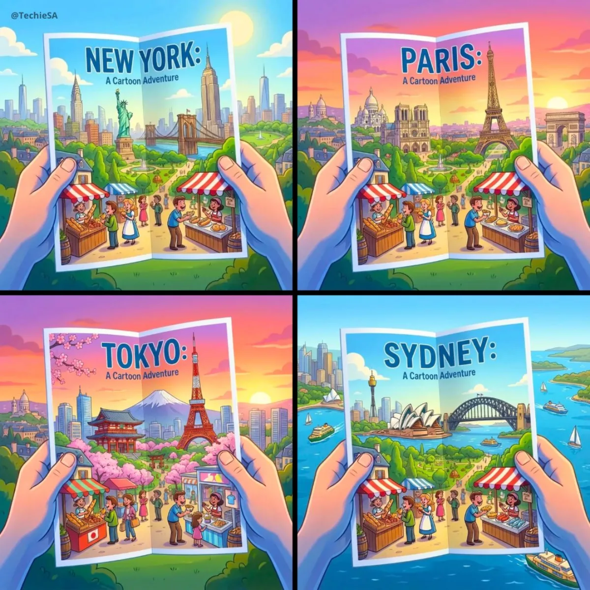Pixar Style City Travel Poster
