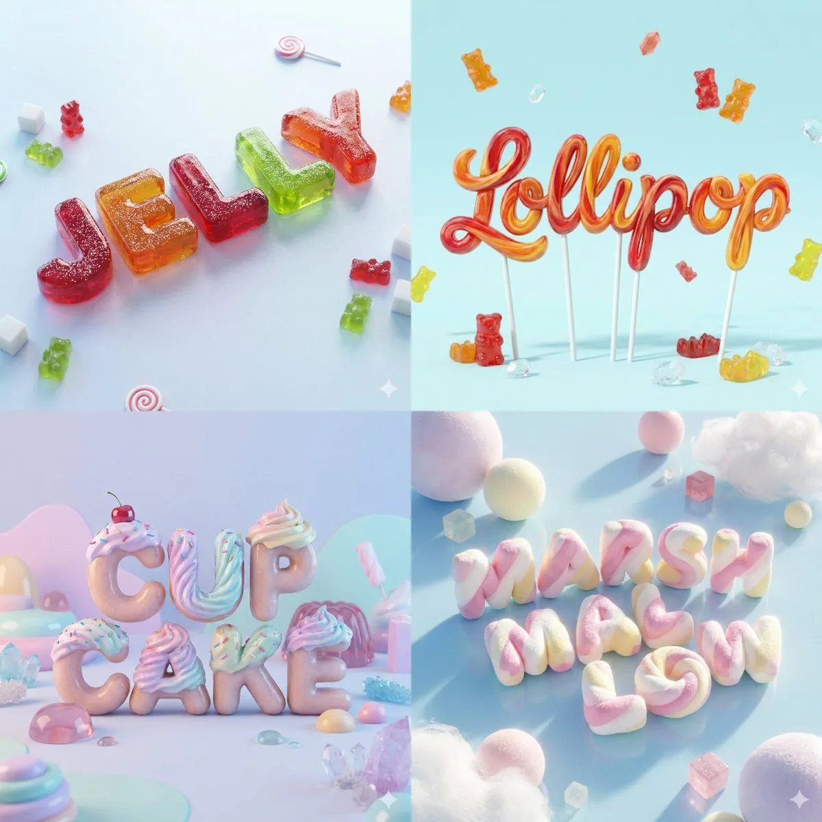 Hyperrealistic Candy Words - Curated Style