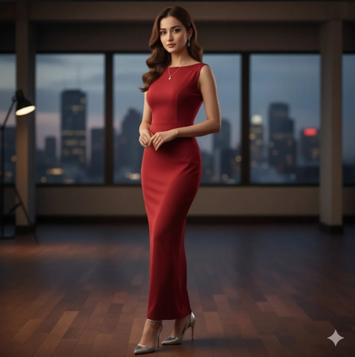 Woman in Red Evening Gown