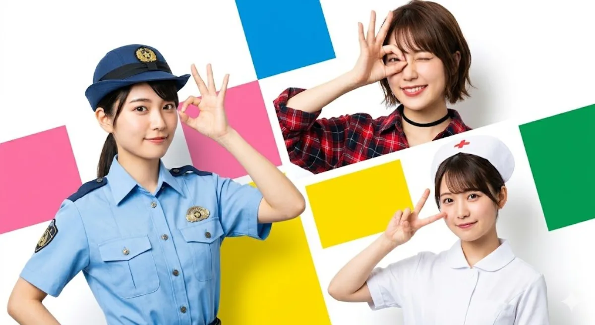 Japanese Commercial Ad with Three Posing Women - Studio-Grade Style