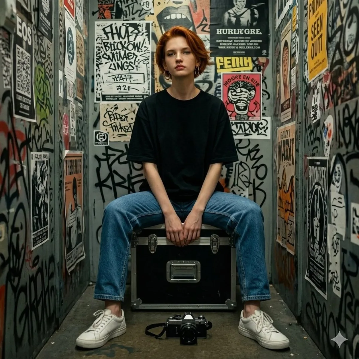 Hyper-realistic DSLR Portrait in Graffiti Room