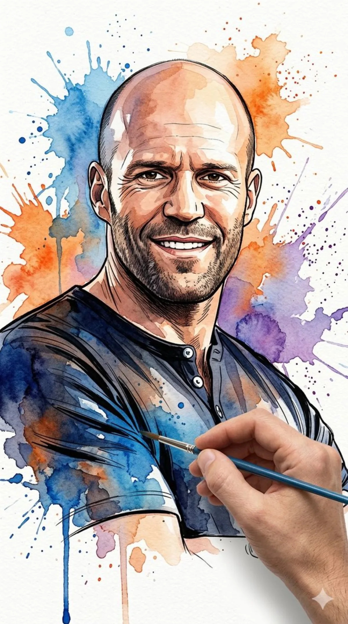 Watercolor Portrait with Dynamic Paint Splashes - Crafted Style
