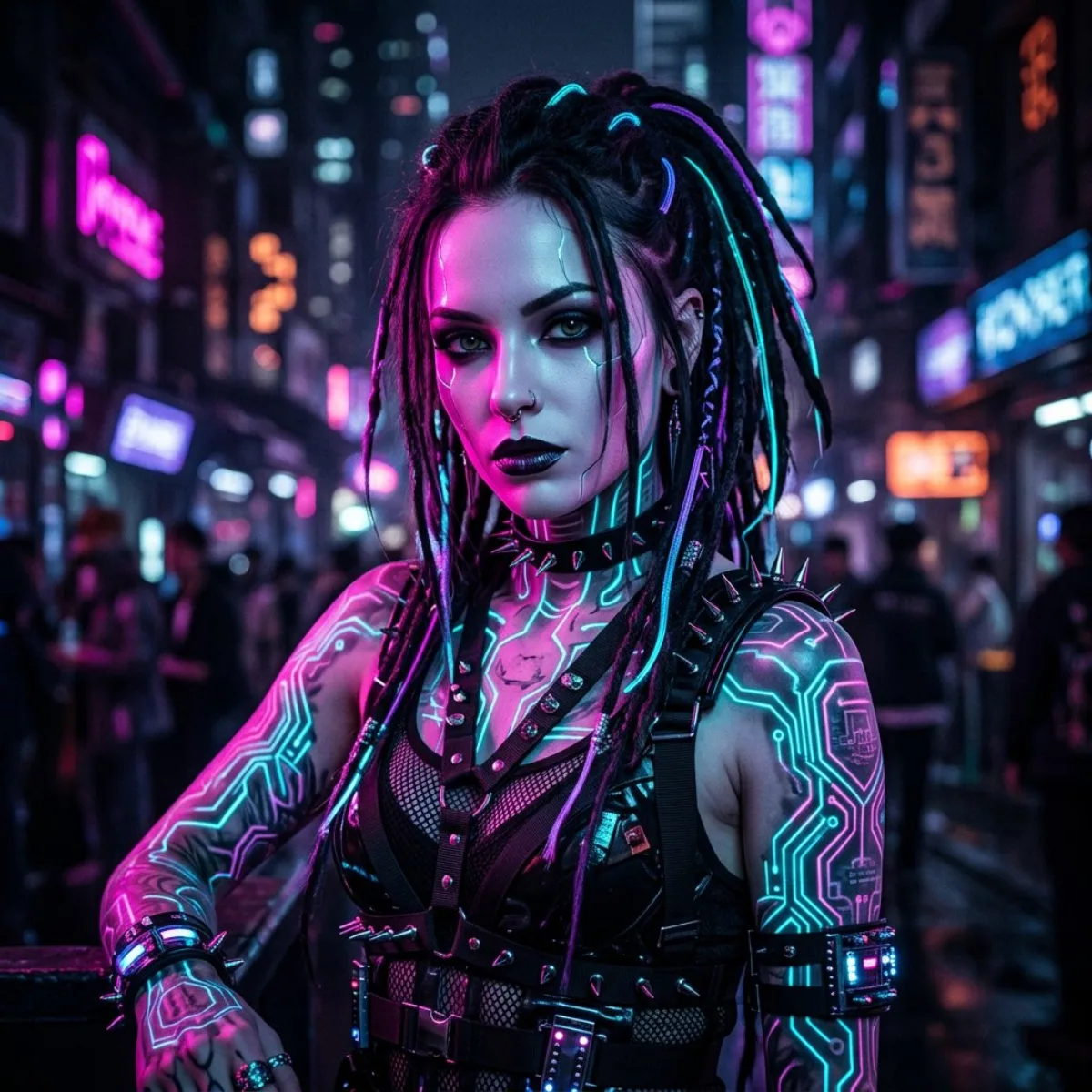 A Refined Cyberpunk Portrait of a Cybergoth Woman