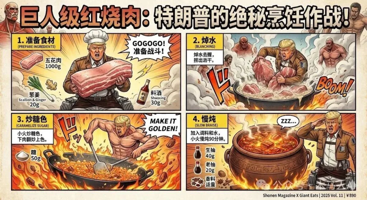 进击的巨人画风菜谱：红烧肉（格调风格）