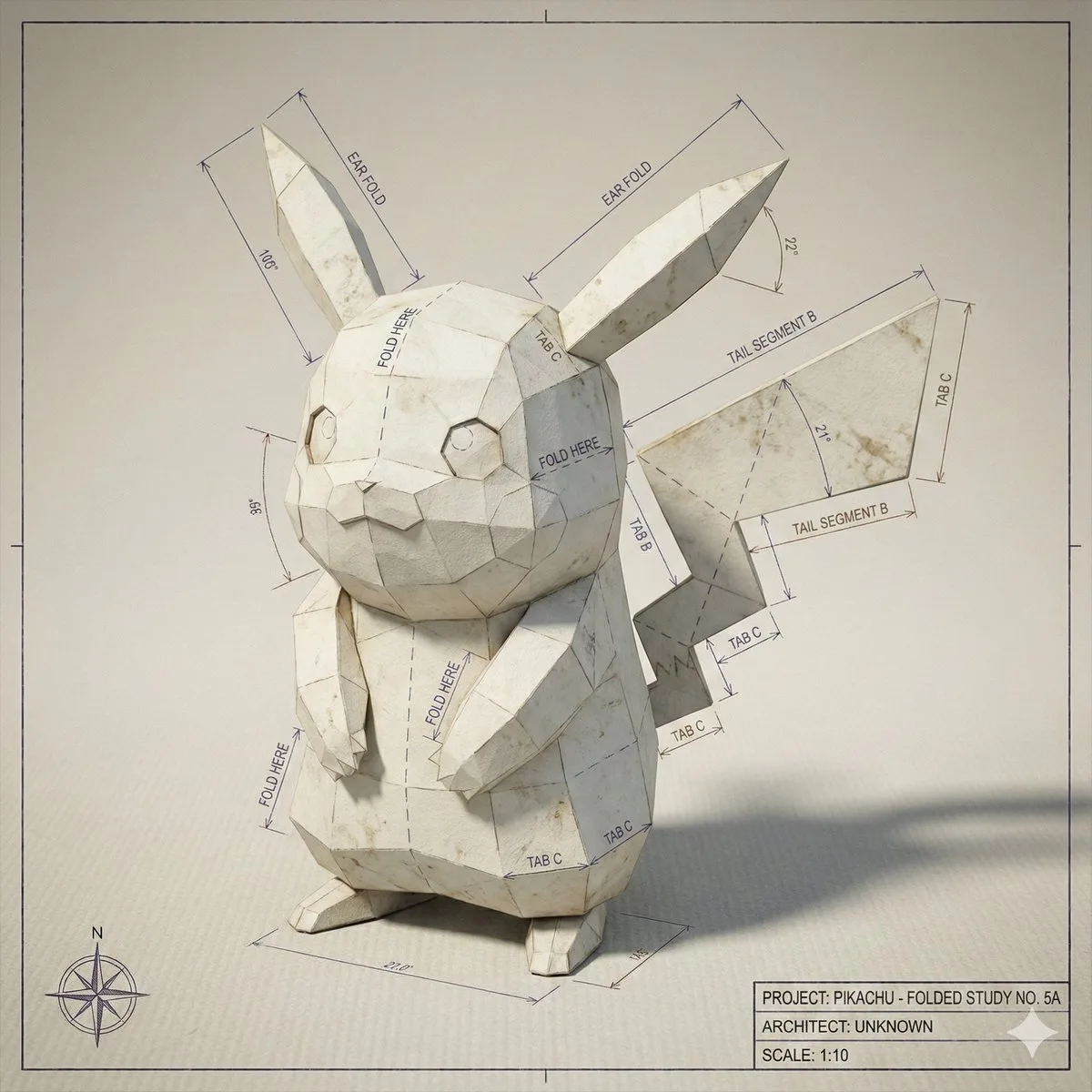 Folded Paper Blueprint Character