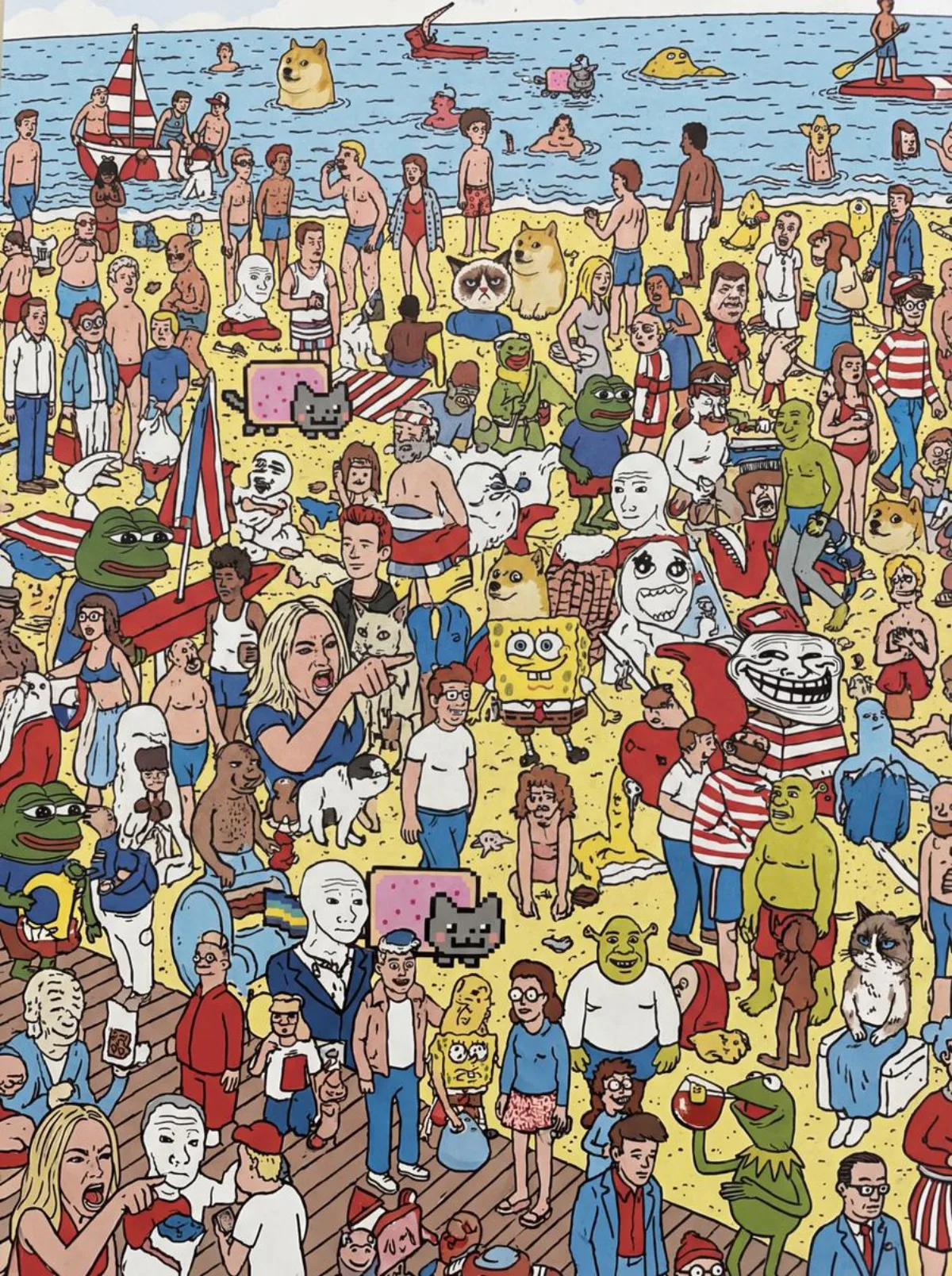 Meme character Where’s Wally poster prompt