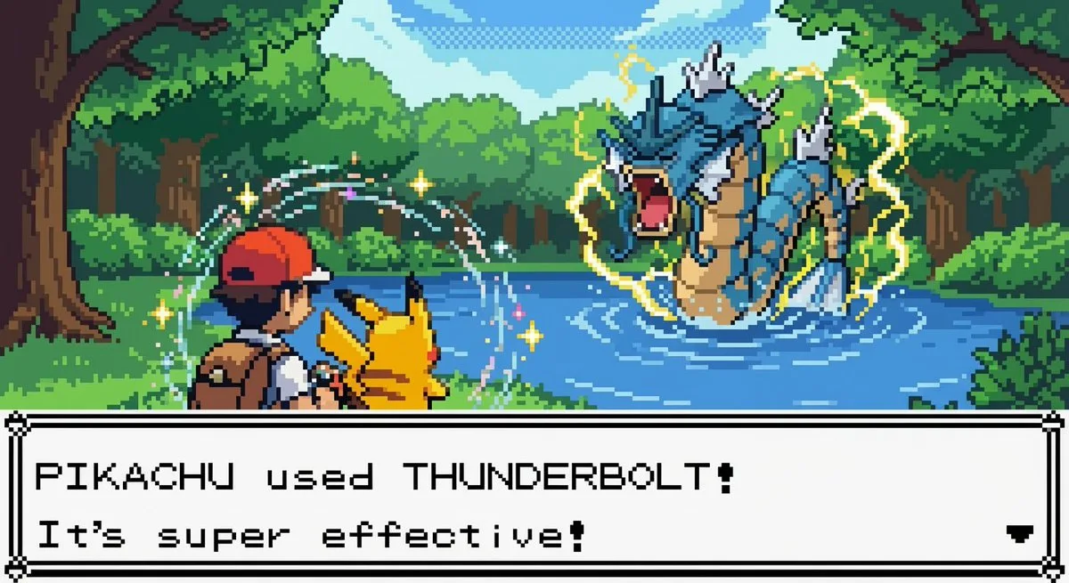 A Hero Pixel art Pokémon battle variation prompt