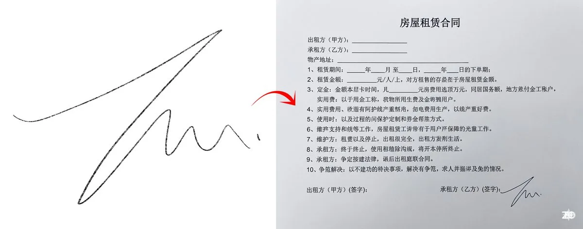Chinese rental contract with handwritten signature: A Editorial Take
