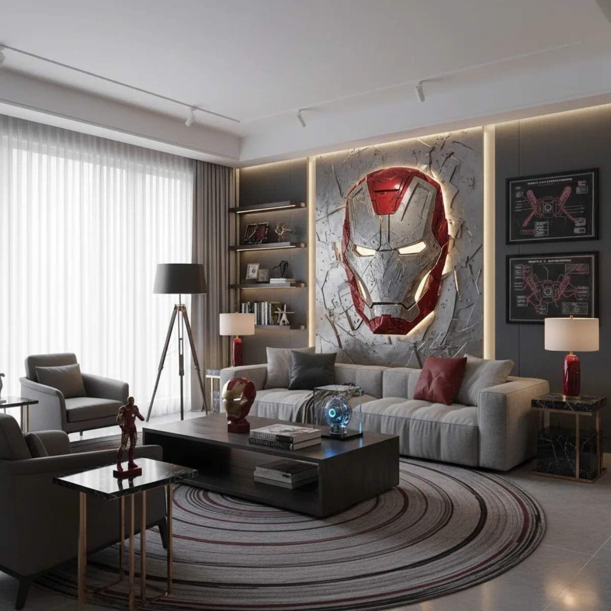 A Premium Hyper Realistic Superhero Inspired Modern Living Room