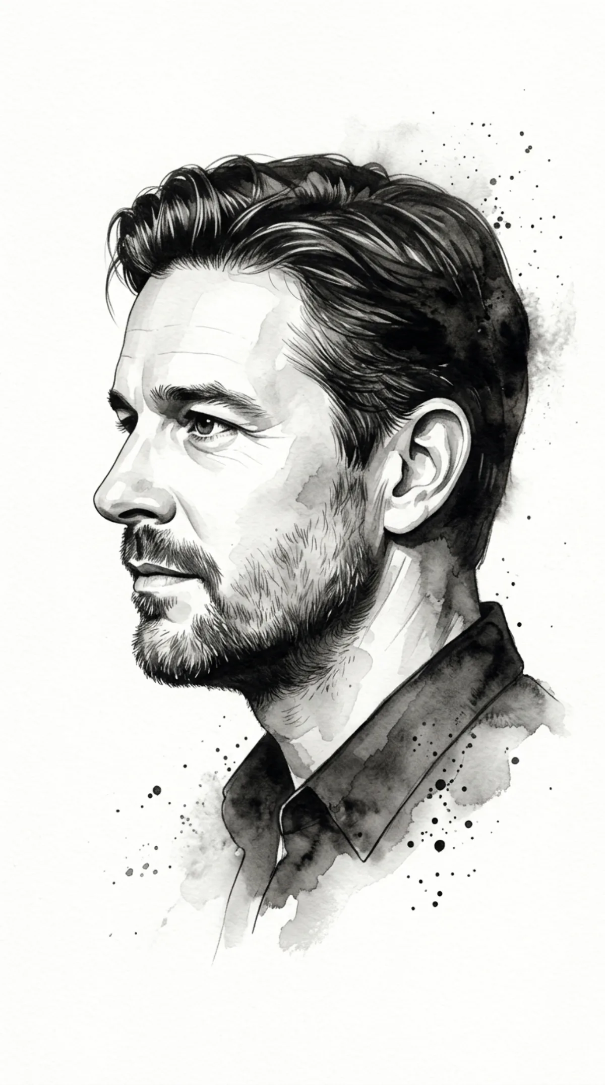 Monochromatic Ink Portrait with Splatter Accents - Modern Style