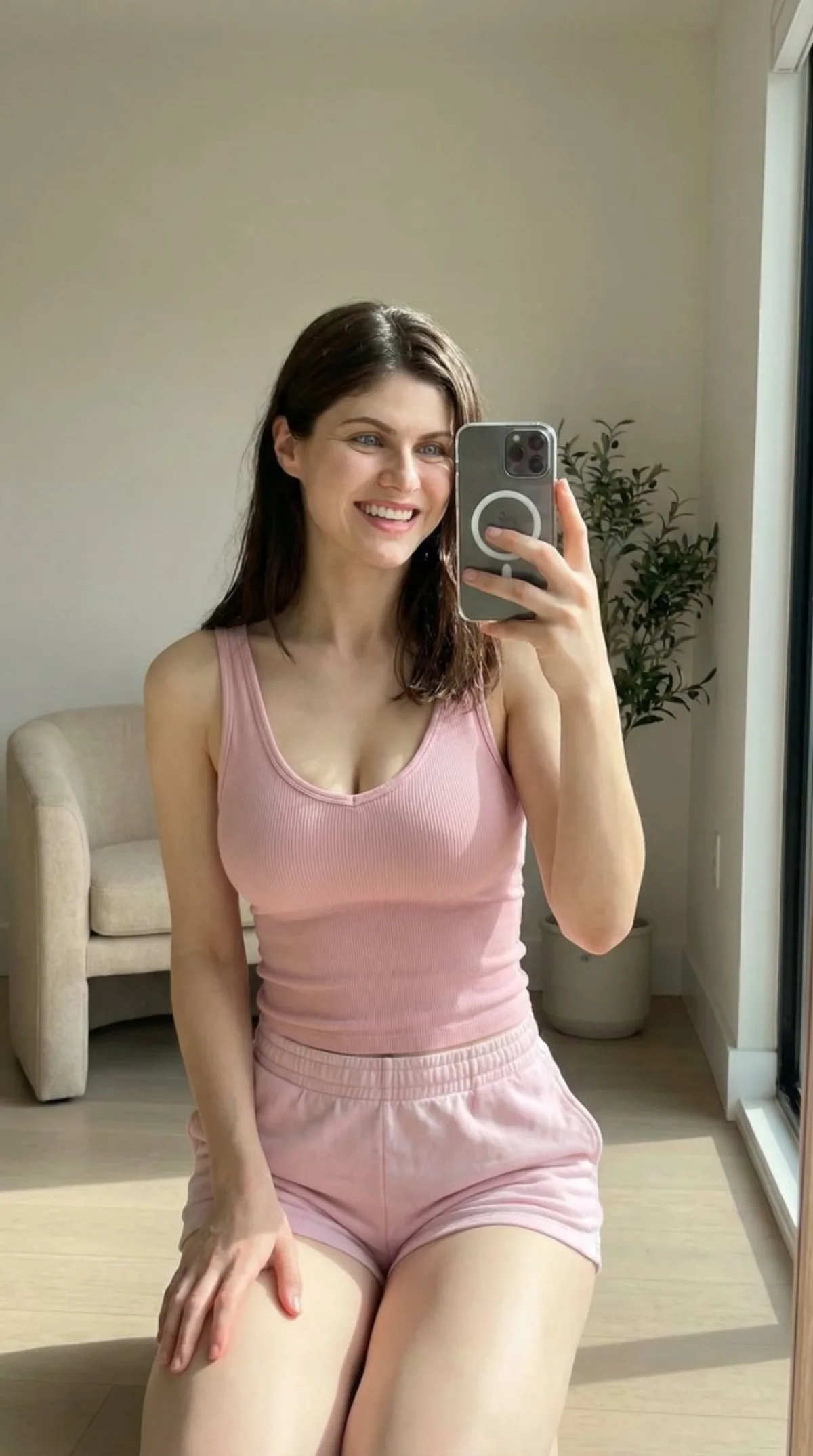 Mirror Selfie in Modern Minimal Interior (Refined)