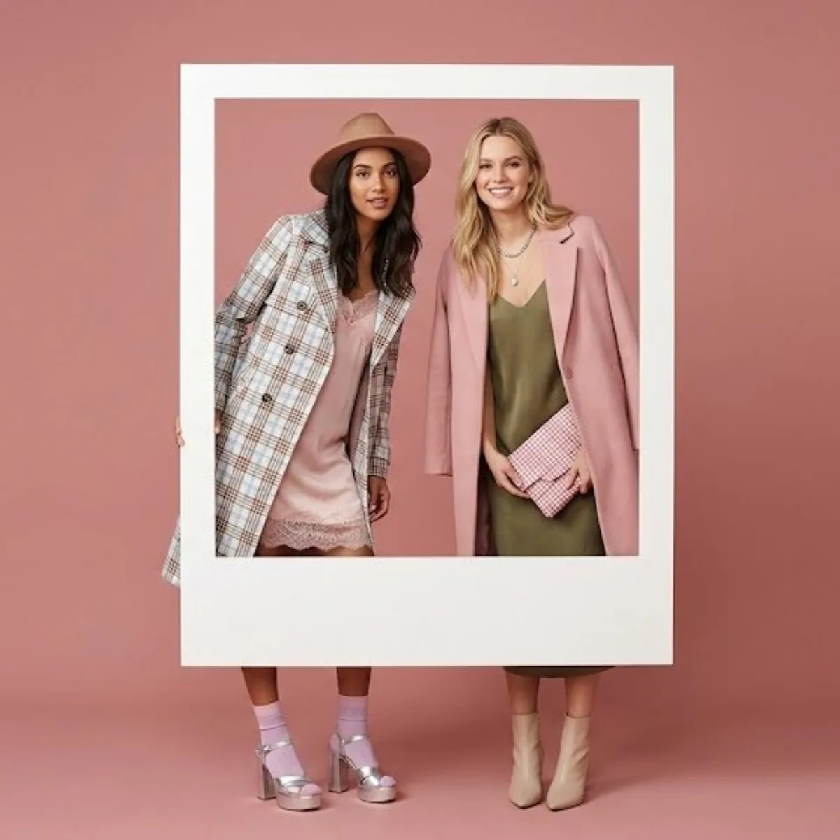 Fashion Editorial with Two Models in Polaroid Frame - Editorial Style