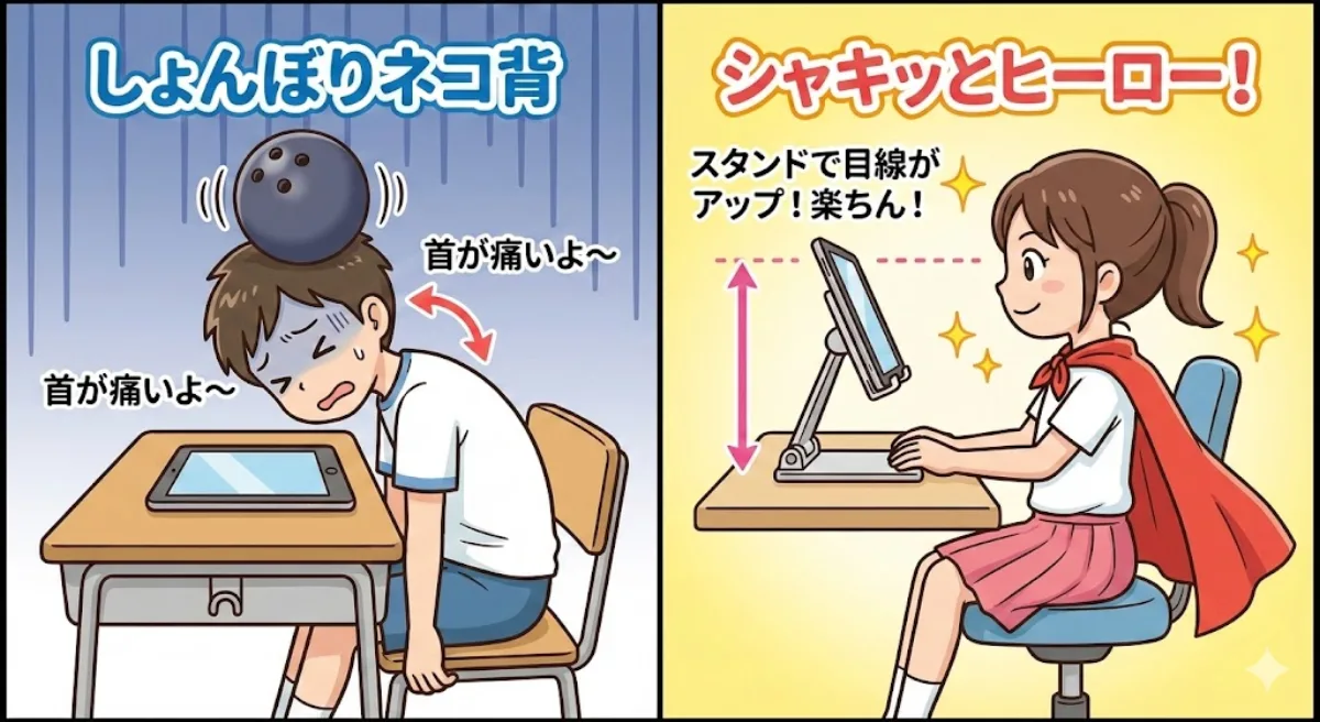 Educational iPad posture illustration prompt: A Studio-Grade Take