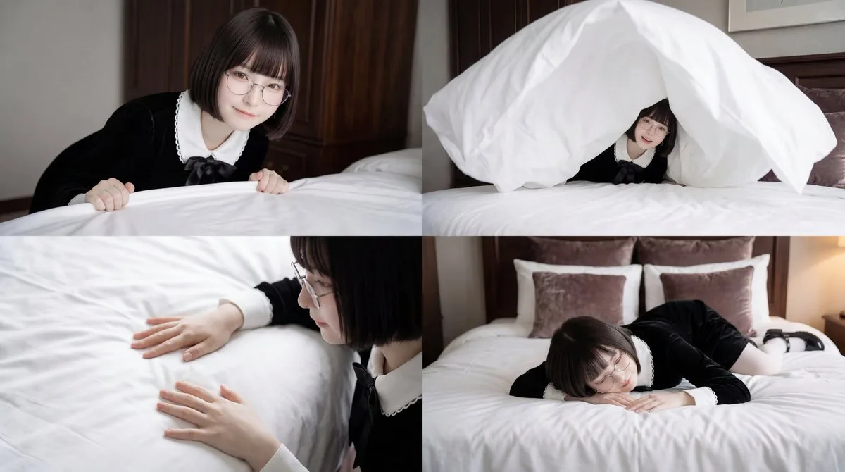 Woman Prepares Bed in Warm Cinematic Light - Editorial Style