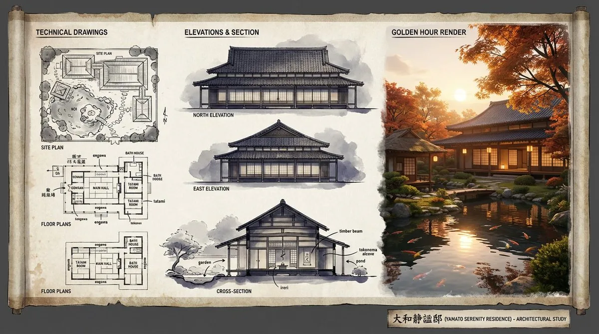 Signature Japanese Ryokan Architectural Presentation Board