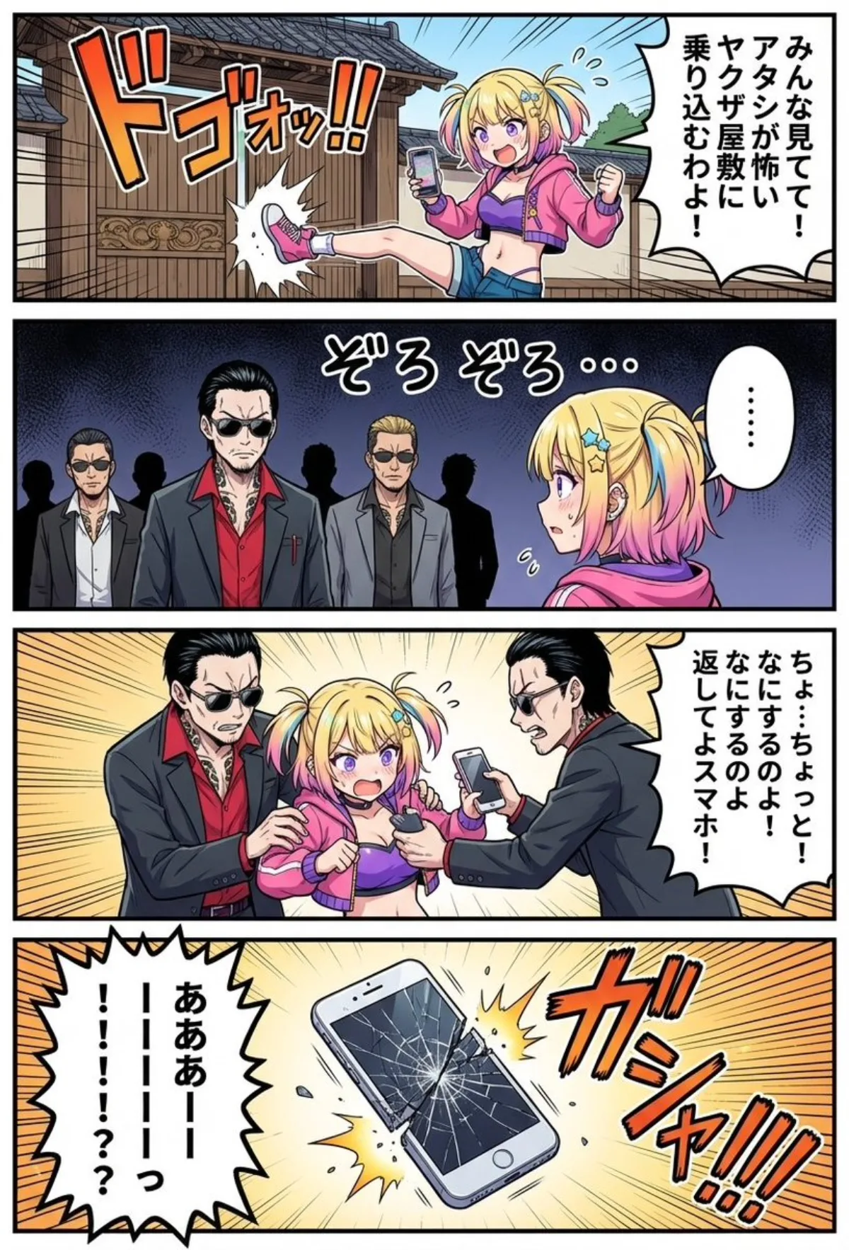 4-panel horror livestream manga about Sena and a yakuza mansion