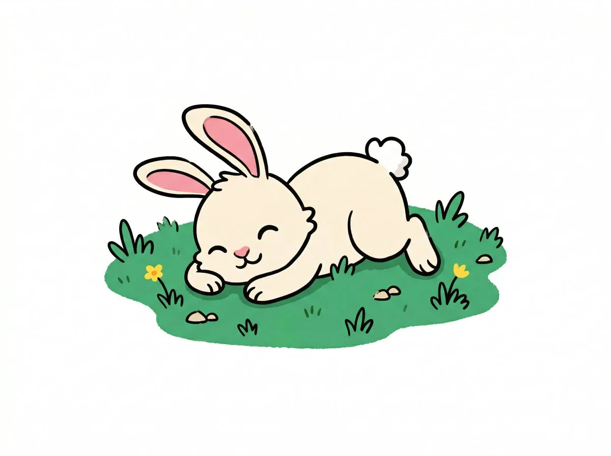 Chibi Bunny Mascot on Green Lawn - Crafted Style