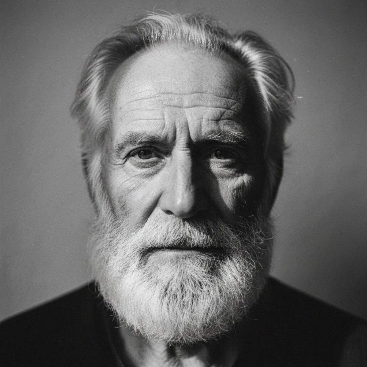 Black and white portrait of elderly bearded man prompt