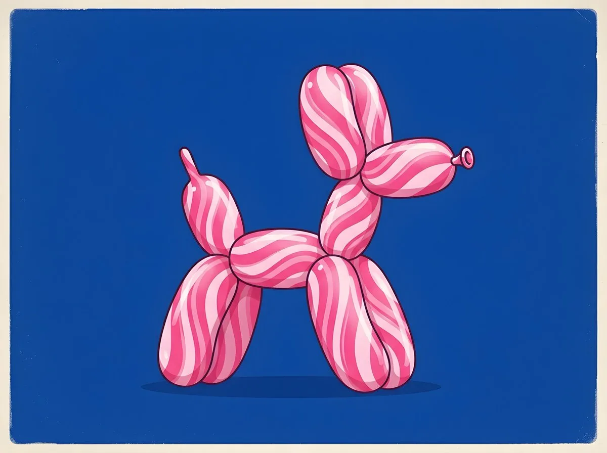 Retro Minimalist Swirl Balloon Dog Illustration