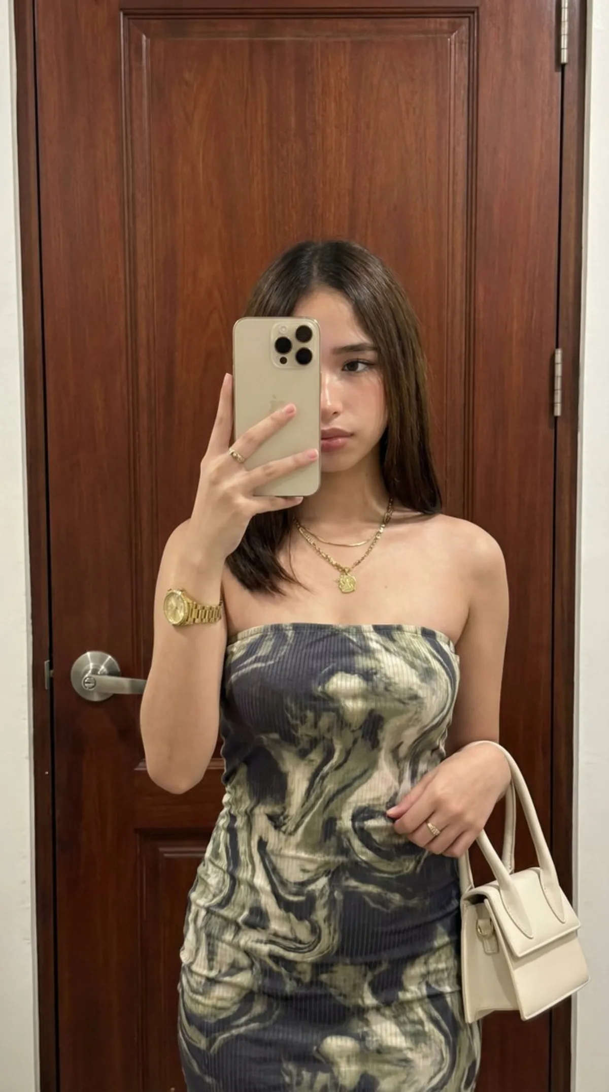 A Crafted Mirror Selfie with Strapless Rib-Knit Bodycon Dress
