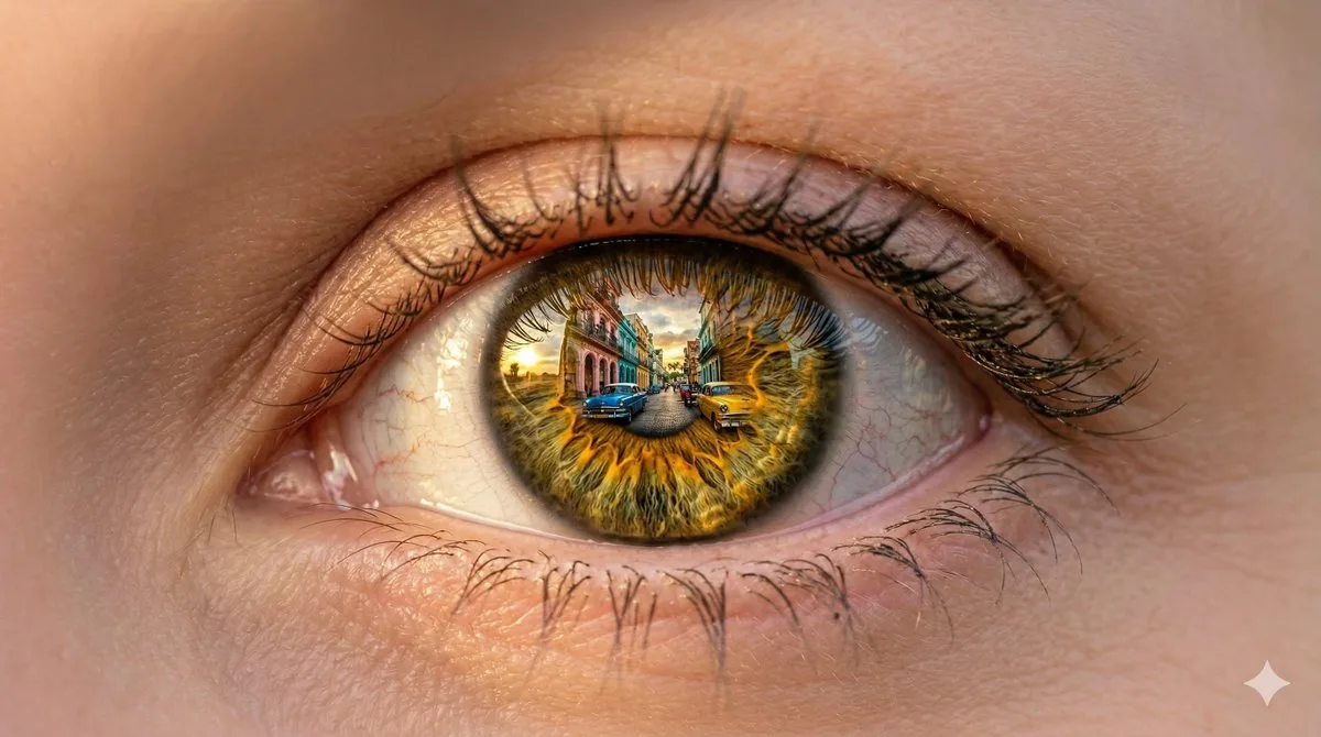 Macro Close-Up: Ana de Armas's Eye with Havana Reflection: A Stylized Take