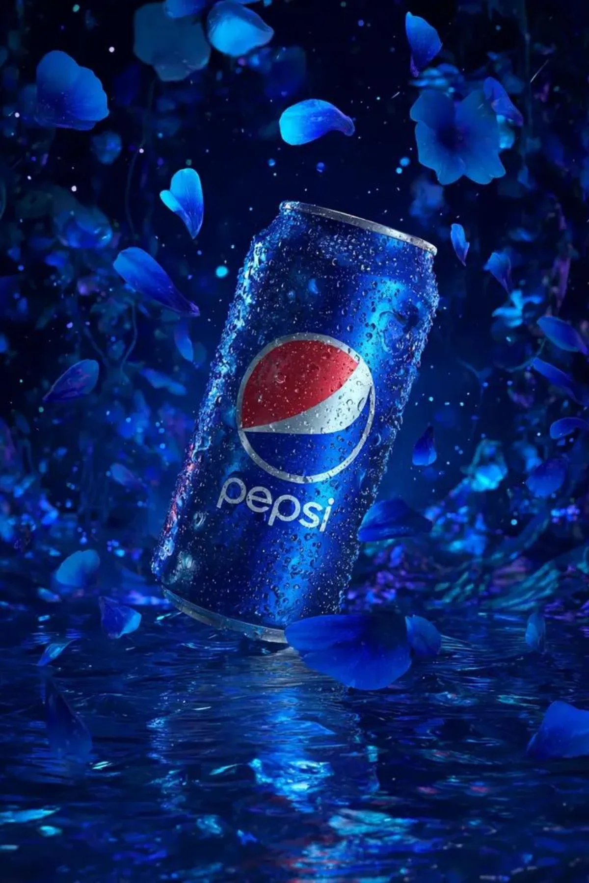 Pepsi Can Floating with Cosmic Petals (Refined)