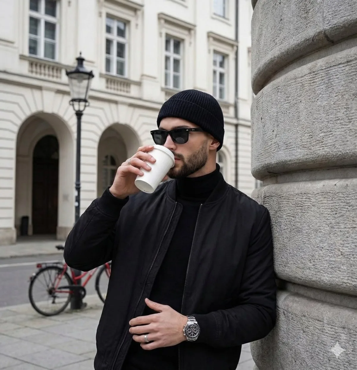 A Signature Urban Street Fashion Portrait with Coffee Cup