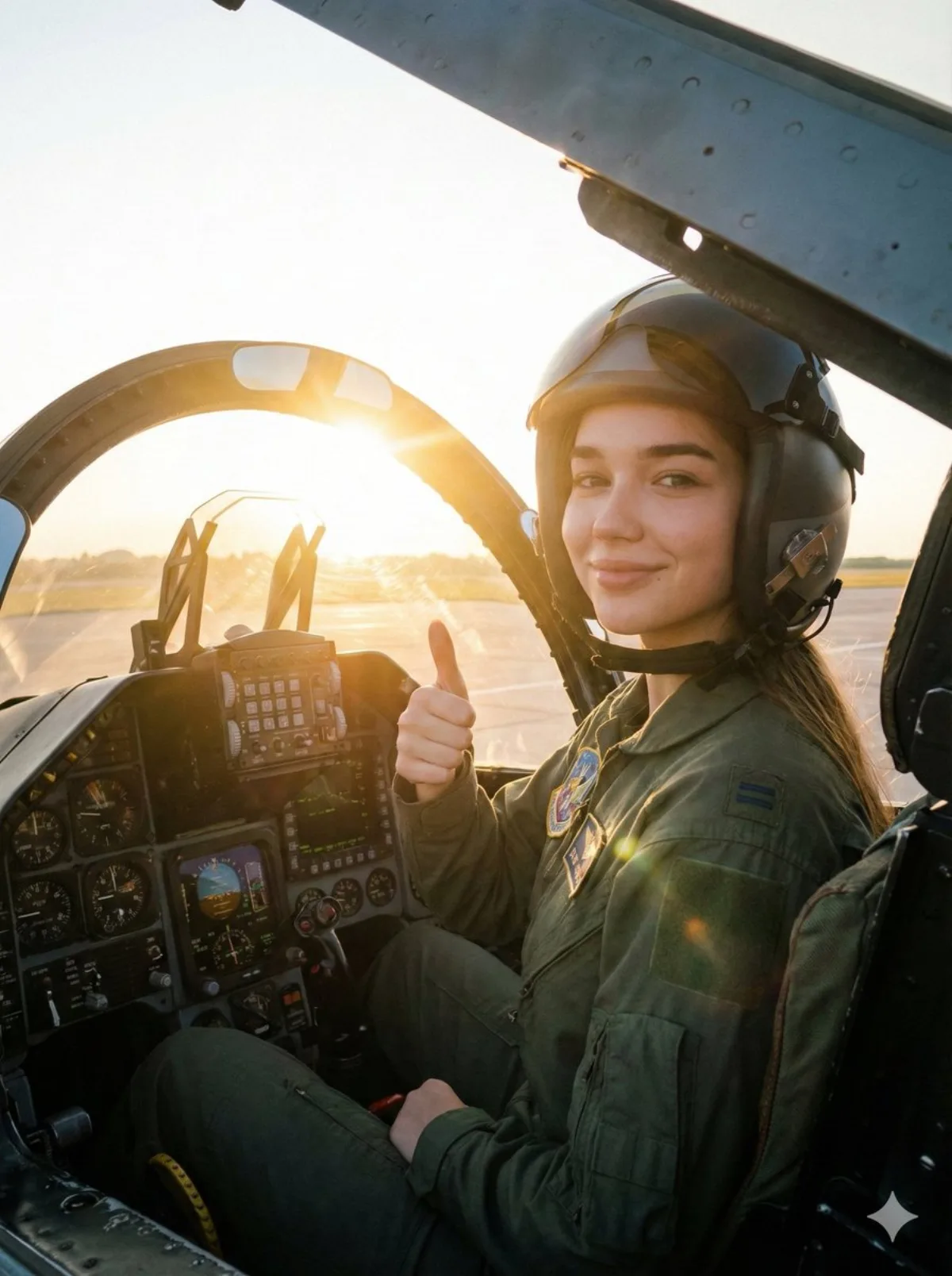 Female Pilot at Golden Hour