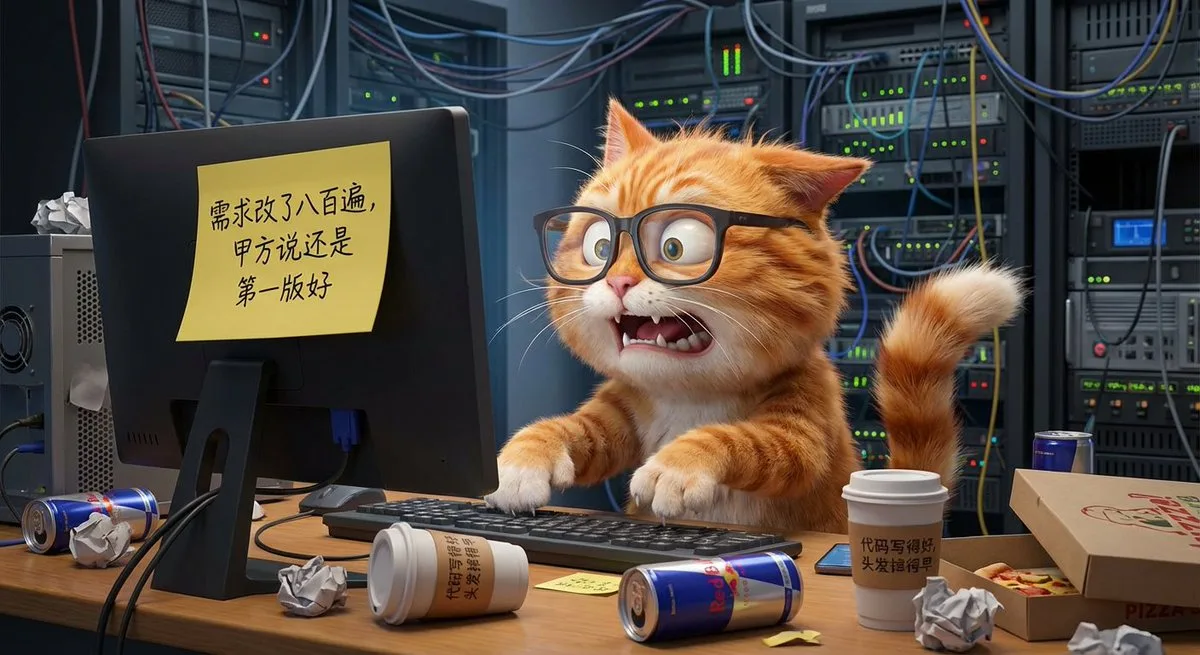 皮克斯风3D橘猫程序员