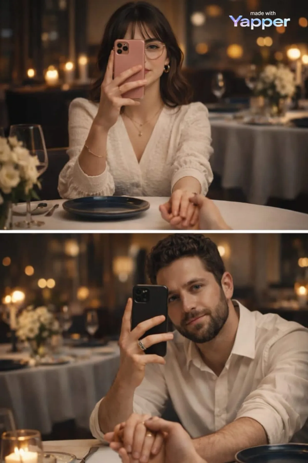 Split-Screen Dinner Date Selfie (Signature)