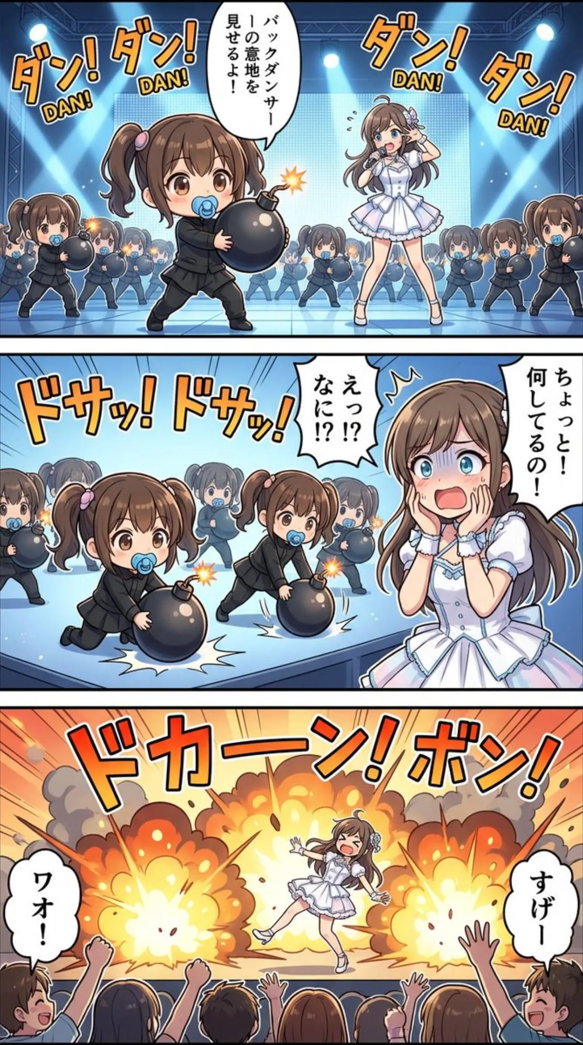 Hero High‑detail story art 3‑frame comic layout (partial prompt)