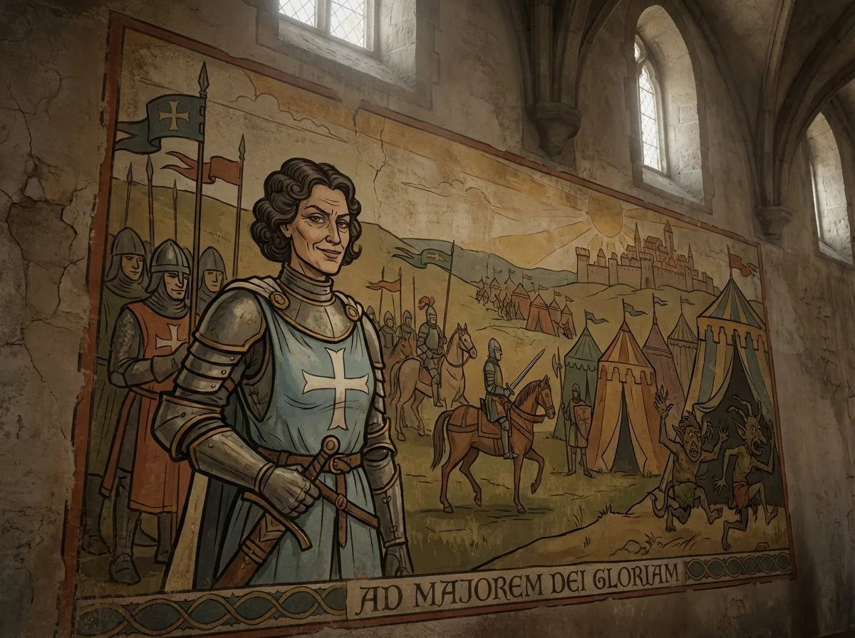 Crusader propaganda fresco painting prompt (variant) - Premium Style