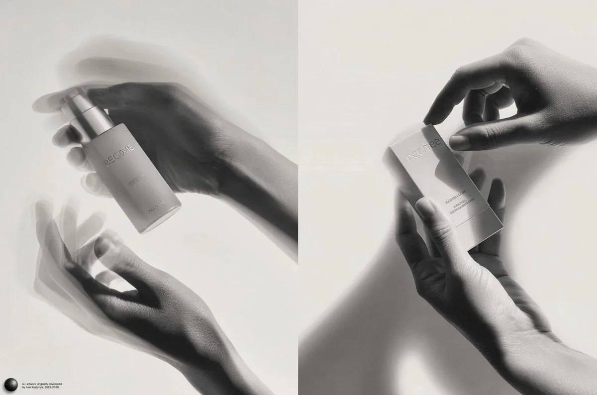 Monochrome Skincare Bottle with Kinetic Motion Blur (Curated)