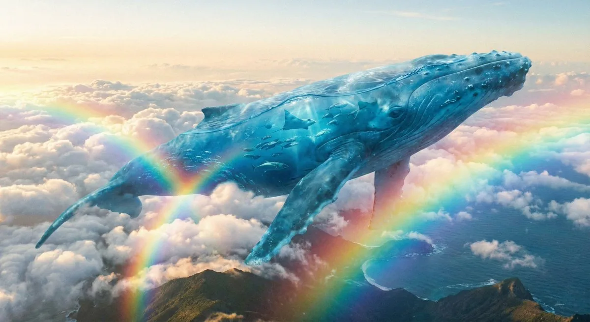 A Signature Translucent blue whale in clouds prompt