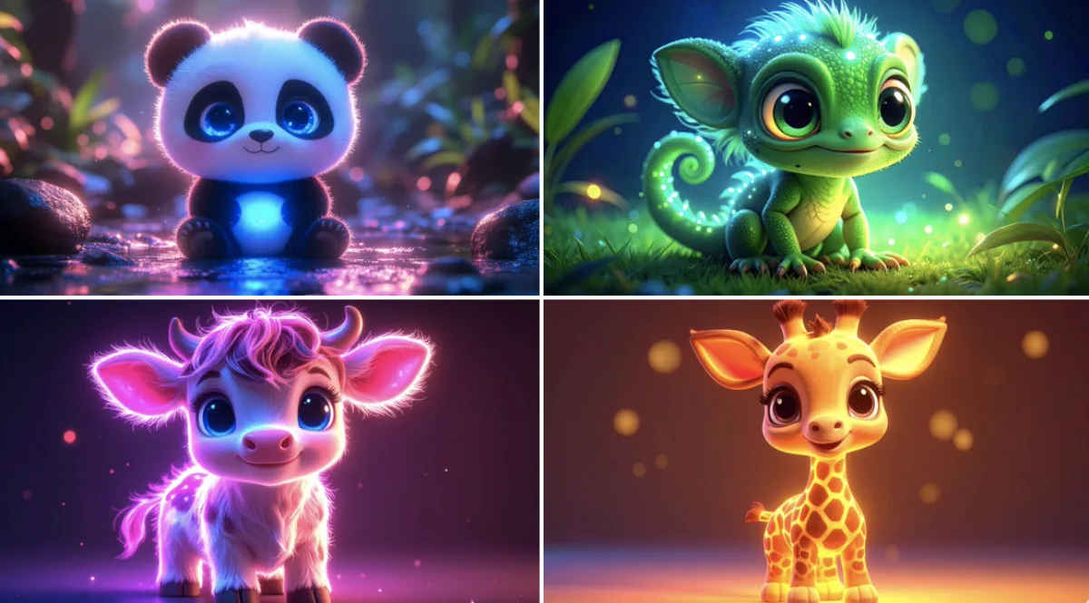 Cute Animals with Neon Lights (Editorial)