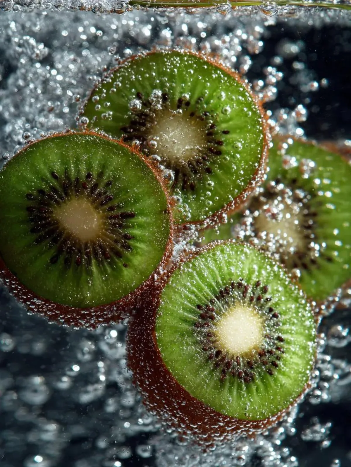 Kiwi Slices in Sparkling Water Macro Shot - Modern Style