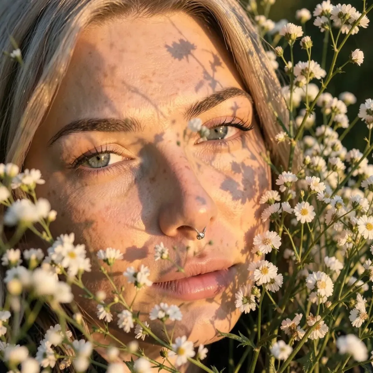 Curated Ultra-realistic close-up portrait of a young woman lying in