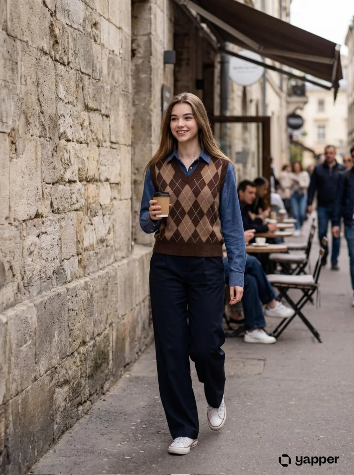 Young Woman with Coffee in Urban Setting (Modern)