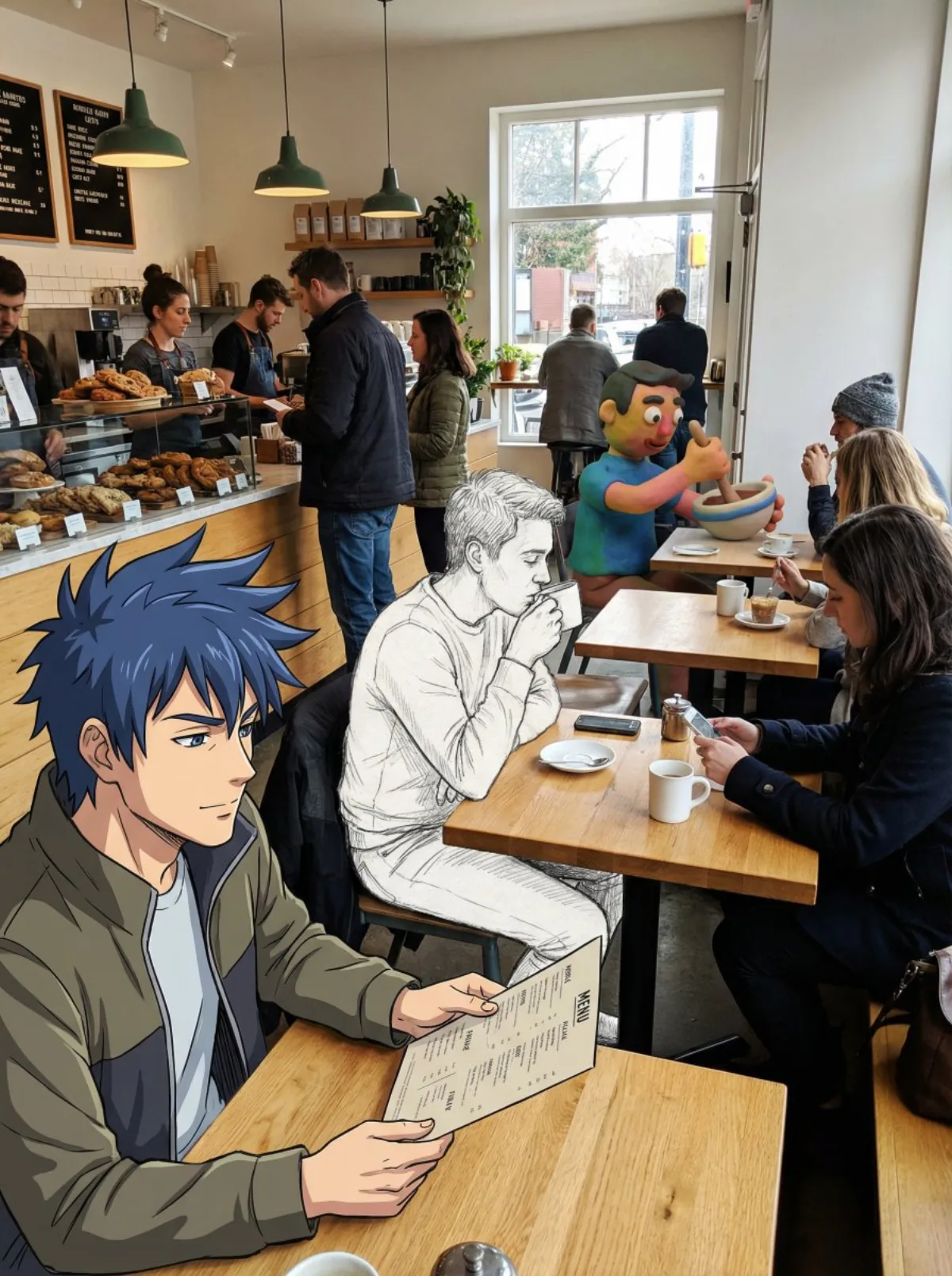 Blue-Haired Man Café Morning Light