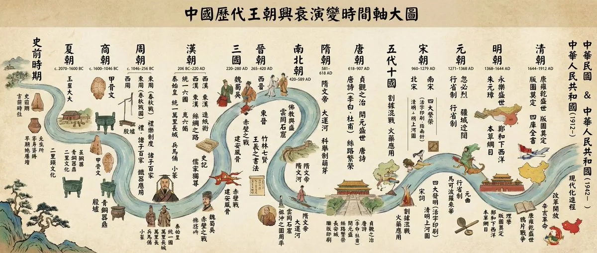 A Modern Chinese dynasties timeline infographic prompt