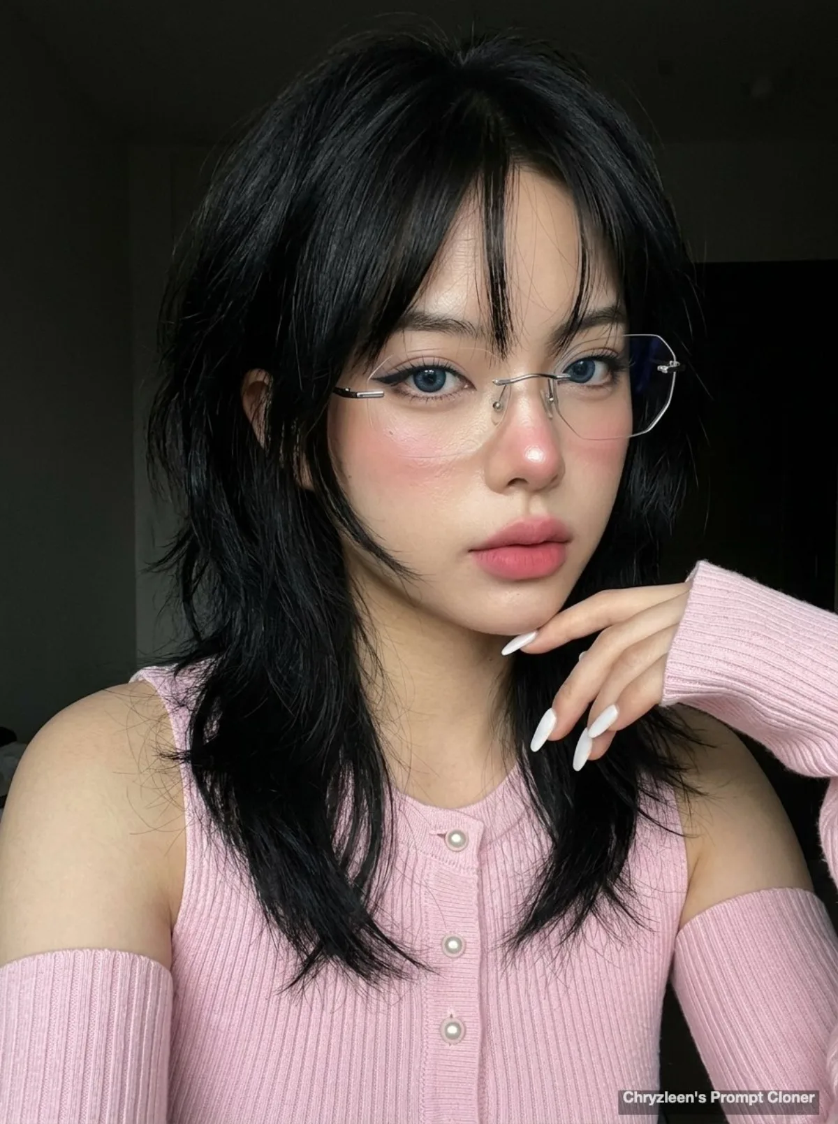 Hyper-realistic Portrait of a Young Woman with Wolf Cut