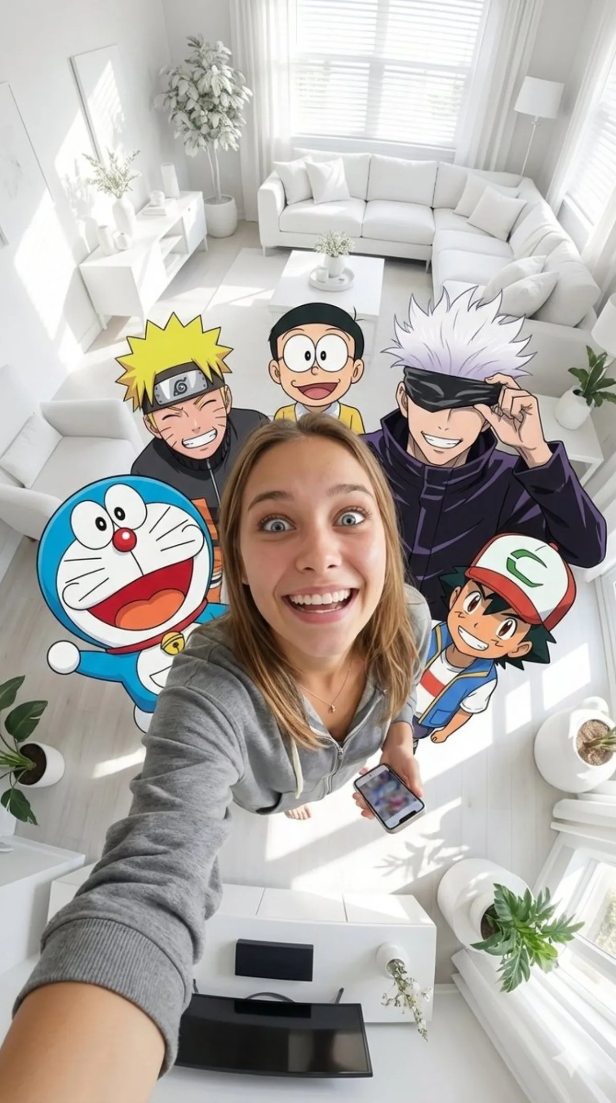 Anime fisheye selfie group photo