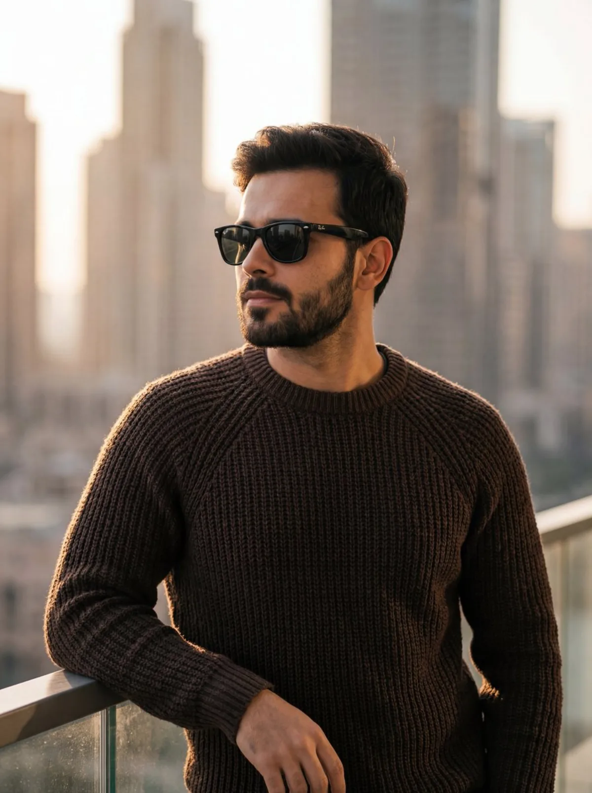 A Signature Stylish Man Golden Hour Portrait with Cityscape