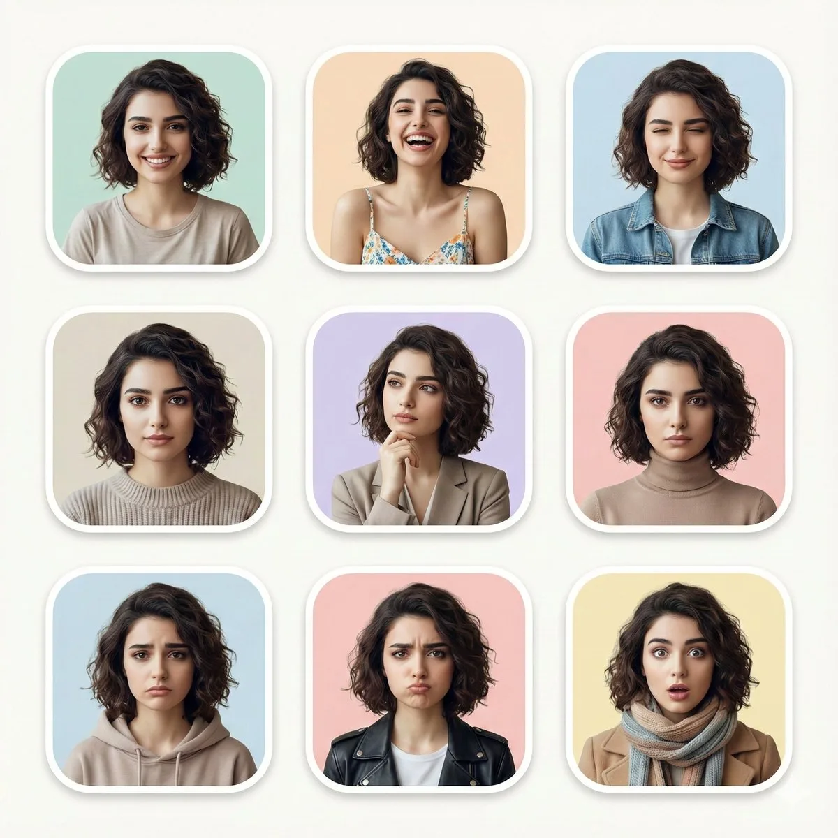 Emotional Portrait Grid: Nine Faces in One (Stylized)